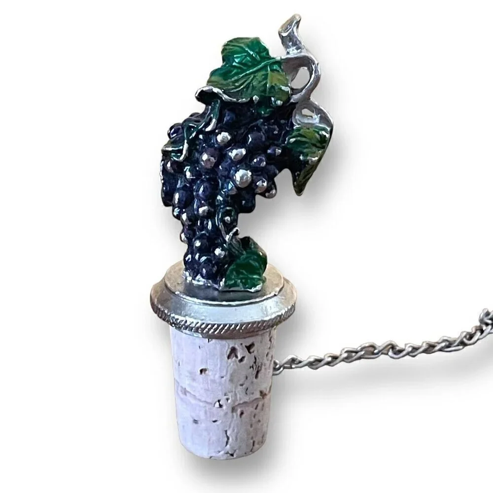 WTU Wine Things Unlimted Purple Grapes Vino Pewter & Cork Stopper Barware Party